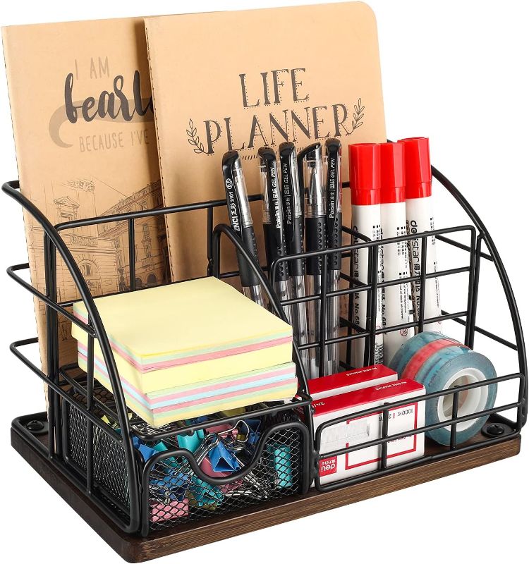 Photo 1 of EasyPAG Desk Organizer Multi-Functional Office Accessories Supply Caddy with 6 Compartments and 1 Drawer for Home School Workshop, Black (5GSNH-TM)
