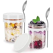 Photo 1 of 2 Pack Overnight Oats Containers with Lid and Spoon,12 oz Airtight Overnight Oats Jars Oatmeal Meal Prep Glass Jars with Measurement Marks for Breakfast Cereal Milk