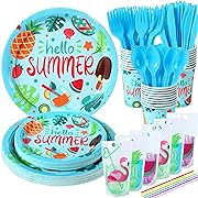 Photo 1 of 162Pcs Summer Fruits Party Supplies Party Decorations (Serves 25) Birthday Disposable Tableware Set include Dinner Plates, Dessert Plates, Cups, Knives, Forks