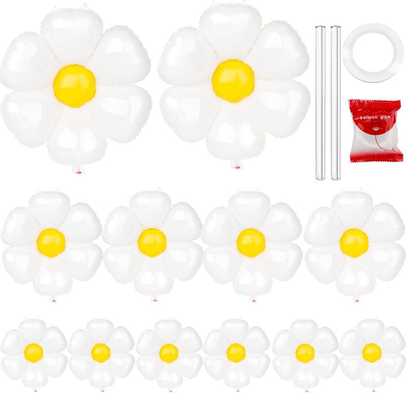 Photo 1 of 12 PCS Daisy Balloons Daisy Party Decorations Jansburg Foil Mylar Balloons Boho White Flower Balloon Garland Kit for Birthday Party Wedding Garland Décor 3 Mixed Sizes L/M/S
