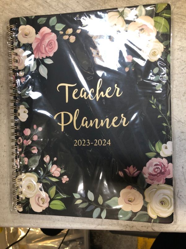 Photo 1 of Teacher Planner 2023-2024 - Lesson Planner 2023-2024 from July 2023 - June 2024, Academic Planner & Lesson Plan Book, Weekly Monthly Planner 2023-2024 with Twin-Wire Binding, Floral, 7.6'' x 9.7'' Black
