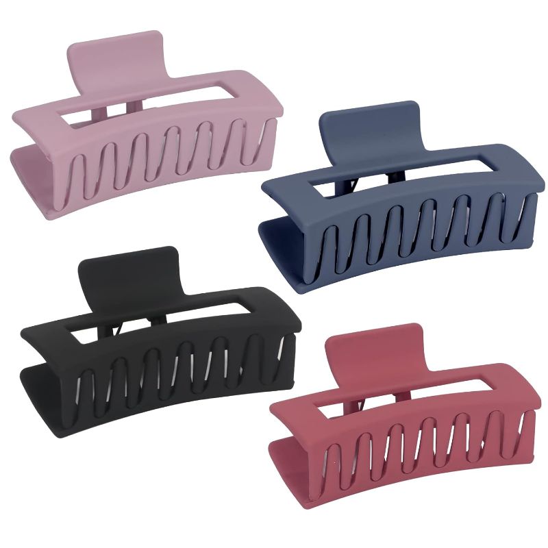 Photo 1 of Hair Claw Clips for Women, WWW 4 PCS 3.5 Inch Matte Big Claw Clips Strong Hold Non-Slip Barrettes Rectangular Jaw Clips for Long Thin Thick Hair (Black,Purple,Wine Red,Navy)
