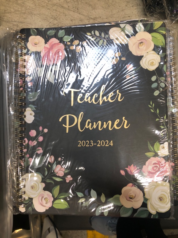 Photo 2 of Teacher Planner 2023-2024 - Lesson Planner 2023-2024 from July 2023 - June 2024, Academic Planner & Lesson Plan Book, Weekly Monthly Planner 2023-2024 with Twin-Wire Binding, Floral, 7.6'' x 9.7'' Black