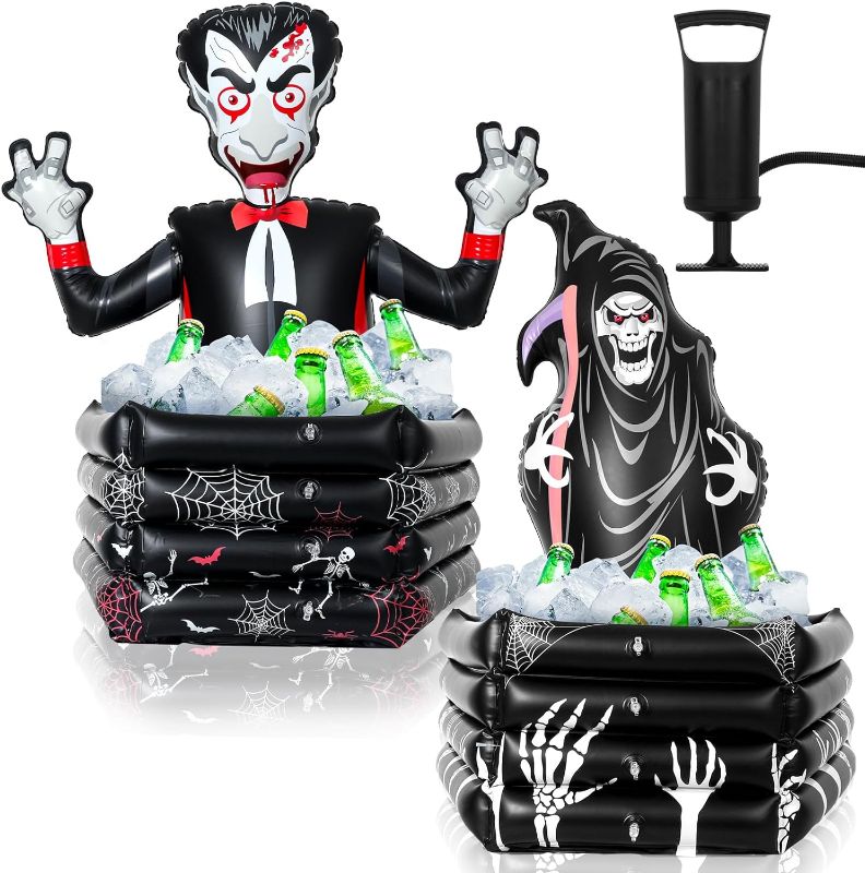 Photo 1 of 2 Pcs 41-43 inch Halloween Party Supplies Inflatable Vampire Ghost Cooler Halloween Party Large Capacity Blow up Beverage Holder Inflatable Drink Cooler for Halloween Party Decorations Indoor Outdoor
