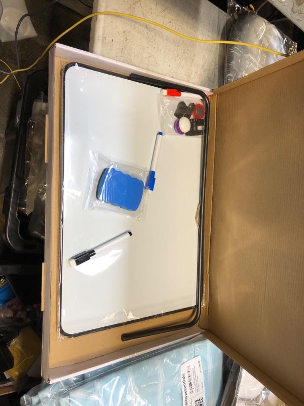 Photo 2 of Small Dry Erase White Board for Desk 10" X 10"?Double Sided Whiteboard Includes 5 Magnetic Pens, 4 Magnetic Piece and 1 Dry Eraser, for Kids, Home, Office, School