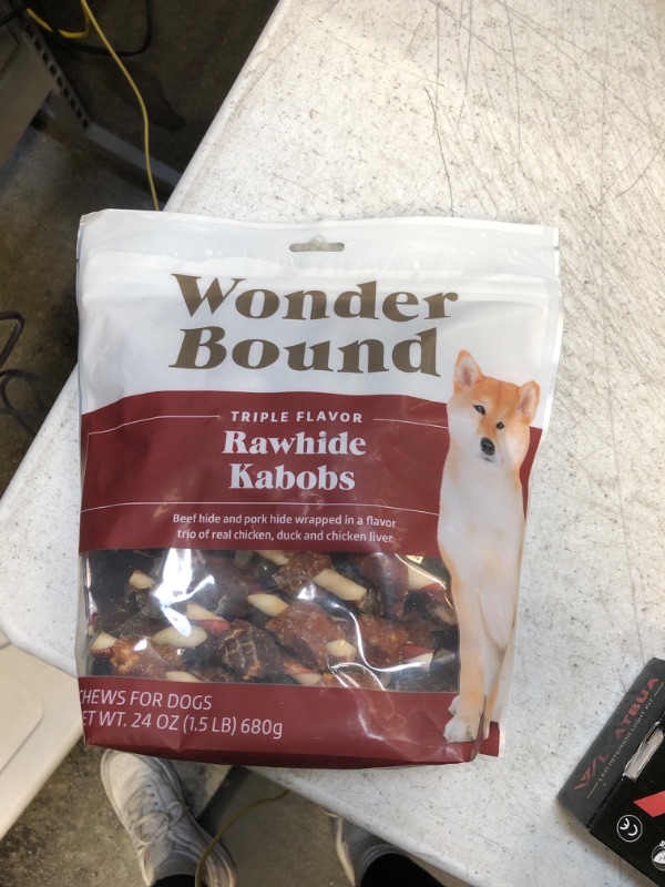 Photo 2 of Amazon Brand - Wonder Bound Triple Flavor Rawhide Kabobs for Dogs, Pack of 36, 24 oz