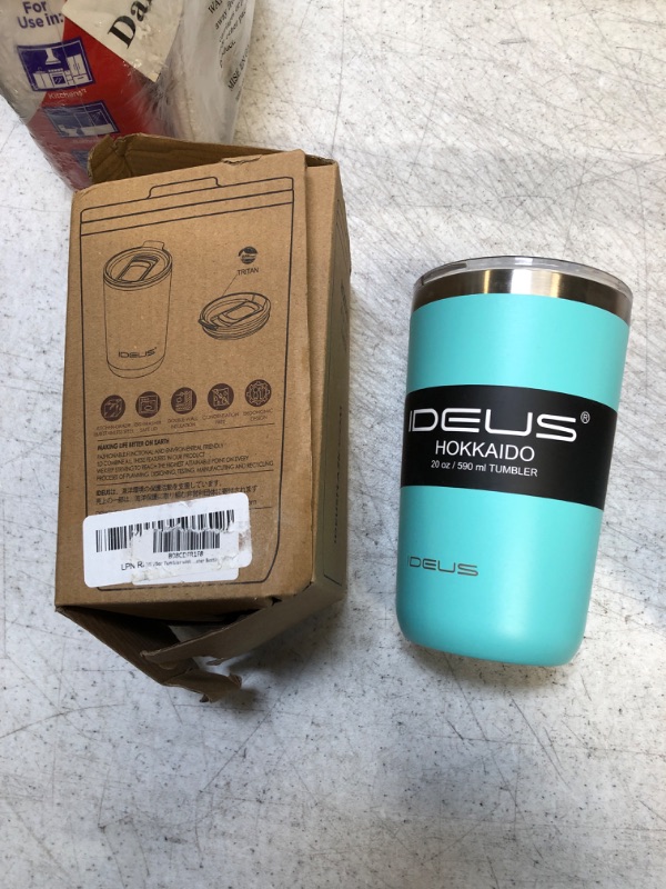 Photo 2 of Ideus 20 oz Tumbler, Travel Coffee Mug with Splash Proof Sliding Lid, Double Wall Stainless Steel Vacuum Insulated Coffee Mug for Home and Office, Keep Beverages Hot or Cold, Sky Blue