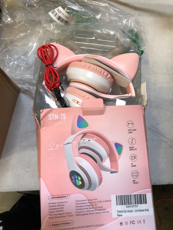 Photo 2 of TOKANI Kids Headphones, Bluetooth Wireless Headphones for Kids Teens Adults, Over-Ear Bluetooth Headphones with Microphone, Cat Ear Headphones for Girls Women (Pink)