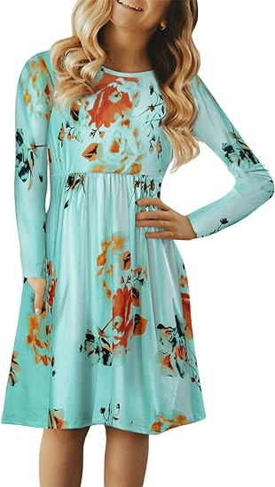 Photo 1 of MEDIUM CHILD Blibea Girls Floral Print Long Sleeve Boho Empire Waist Midi Dress with Pockets