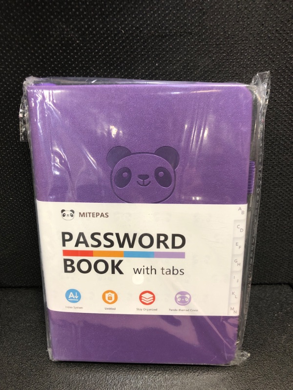 Photo 2 of Animal-Themed Password Book with Alphabetical Tabs - Hardcover Internet Password Notebook & Organizer, Password Keeper Book for Secure Website Login Details at Home or Office Panda-Themed (5.3 x 7.6") Purple