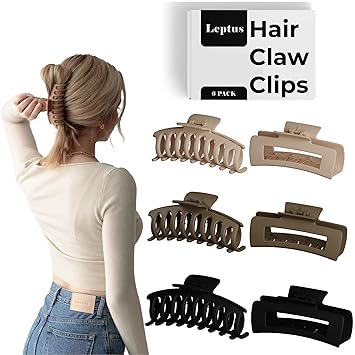 Photo 1 of 4.3 Inch 6pcs Hair Clips, Hair Clips for Women & Girls, Matte Finish Claw Clips for Thin hair, Large Claw Clips for Thick Hair, Daily Use Jumbo Size Hair Claw Clips, Stronghold Grip Big Hair Clips