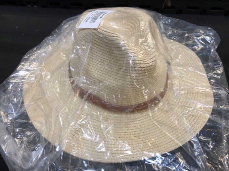 Photo 2 of Sireck Sun Straw Hat Wide Brim Men Women Beach Hat UPF Sun Protection Summer Fedora Hats with Chin Strap 7-7 1/4 Beige