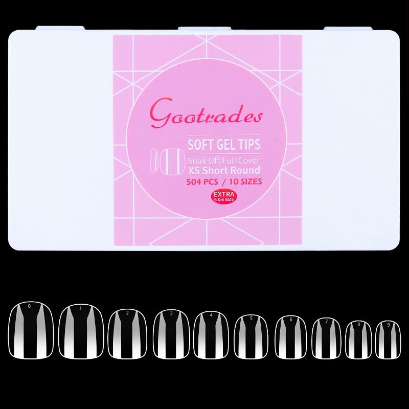 Photo 1 of INENK Extra Short Round Gel x Nail Tips Extension, 504PCS XS Round Soft Gel Full Cover Nail Tips, Clear Press On False Nail Tips for Salons DIY Nail Art at Home(10 Sizes)
