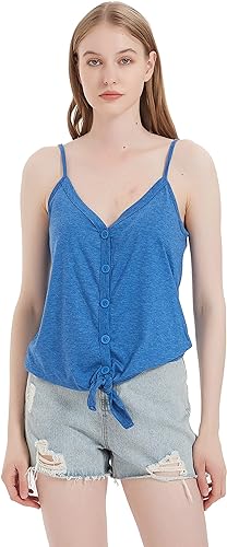 Photo 1 of IVVIC Women Casual Summer Tank Tops Button Down Sleeveless Shirts Tie Front Strappy Blouses Trendy -- Size Large 