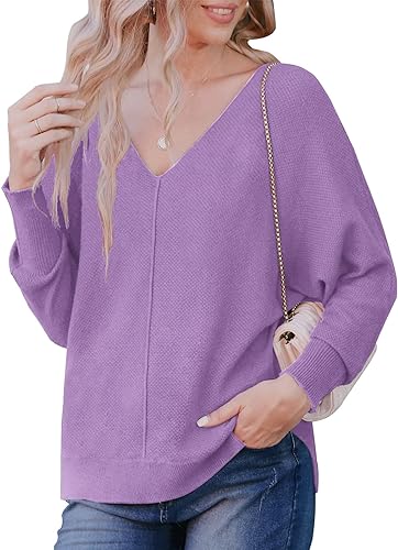 Photo 1 of AWULIFFAN Womens Batwing Sleeve Pullover Sweater V Neck Casual Knit Sweaters -- Size Small