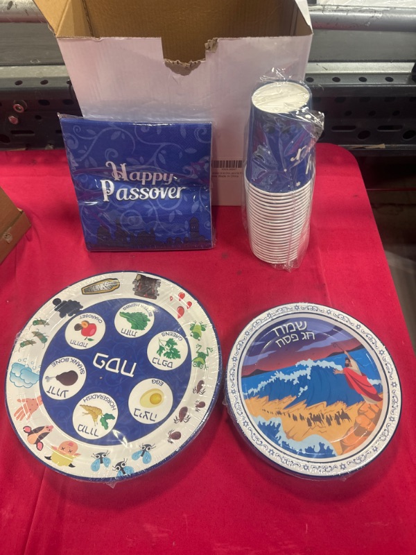 Photo 1 of  Passover Party Paper Plate and Napkins Happy Passover Theme Party Table Decoration Supplies Passover Seder Party Paper Plate Napkin Fork...