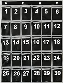 Photo 1 of 30 Numbered Pocket Cell Phone and Calculator Pocket Chart with Hooks - Hanging Organizer - by Essex Wares - Organize Cell Phones, Calculators or Small Items (Black)