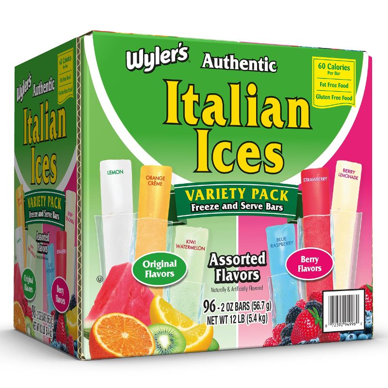 Photo 1 of 96pcs   exp date 09/2025---Wyler's Authentic Italian Ice Fat Free Freezer Bars Original Flavors 2oz bars, 