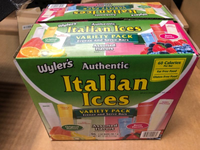 Photo 2 of 96pcs   exp date 09/2025---Wyler's Authentic Italian Ice Fat Free Freezer Bars Original Flavors 2oz bars, 