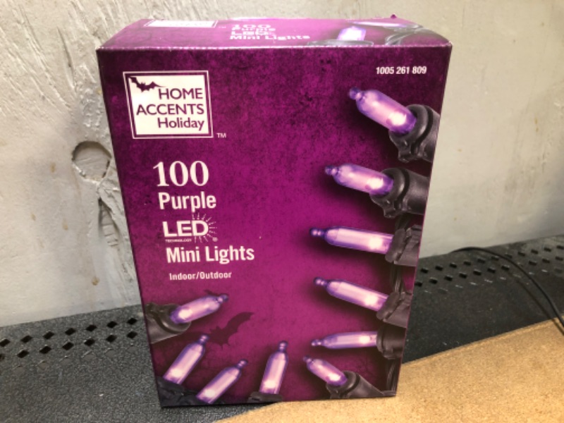 Photo 2 of 29 ft. 6 in. 100-Count Smooth LED Mini Purple Halloween String Lights