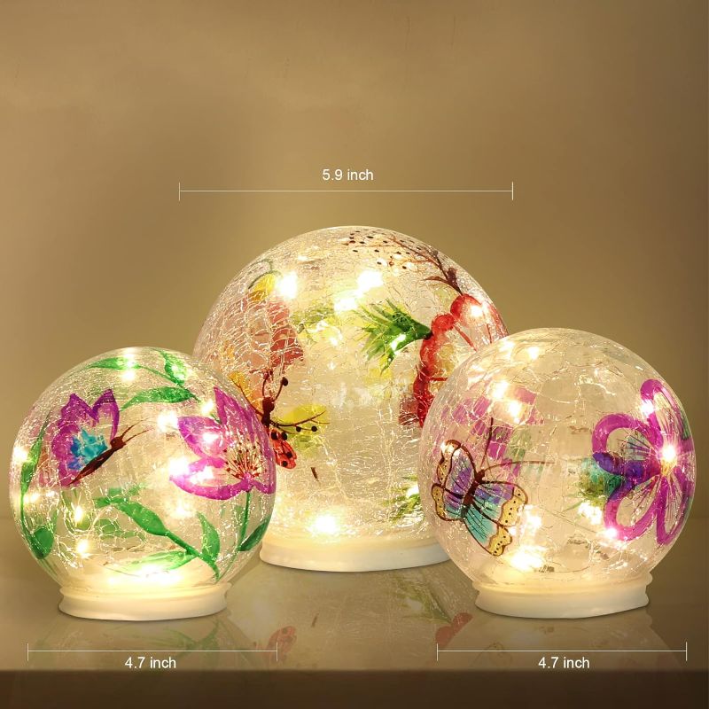 Photo 1 of  PHITRIC Spring Decorations for Home, 3 Pack Cracked Glass Ball Lights Spring Decor with Timer, Upgraded Weatherproof Warm White LED Lights for Living Room Fireplace Table Indoor Outdoor, Mom Gifts
                                                         