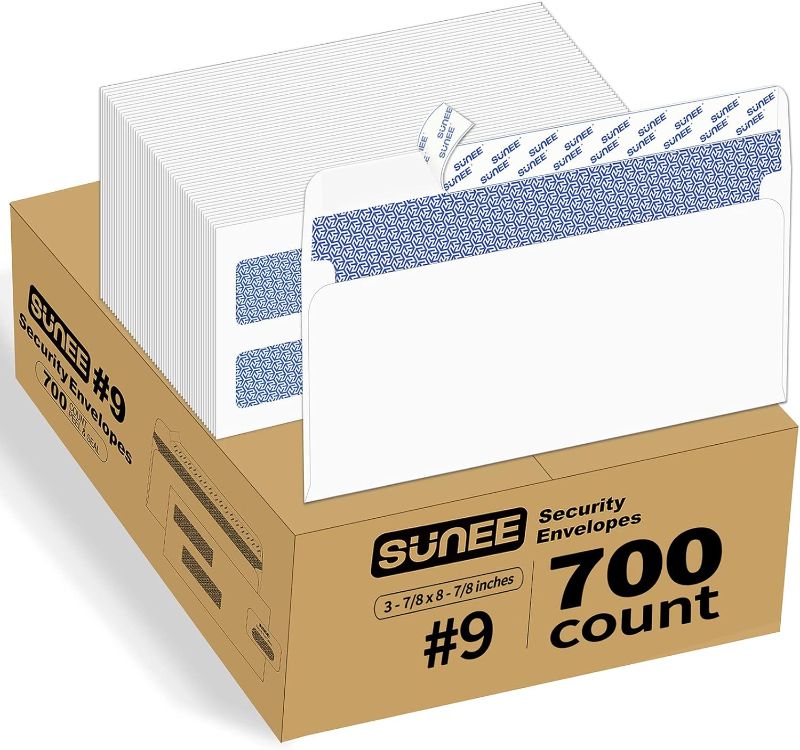 Photo 1 of 700 Pack #9 Double Window Envelopes Self-Seal - No. 9 Security Envelopes - for Invoices, Statements, and Documents - Size 3-7/8 x 8-7/8 Inches - White - 24LB
