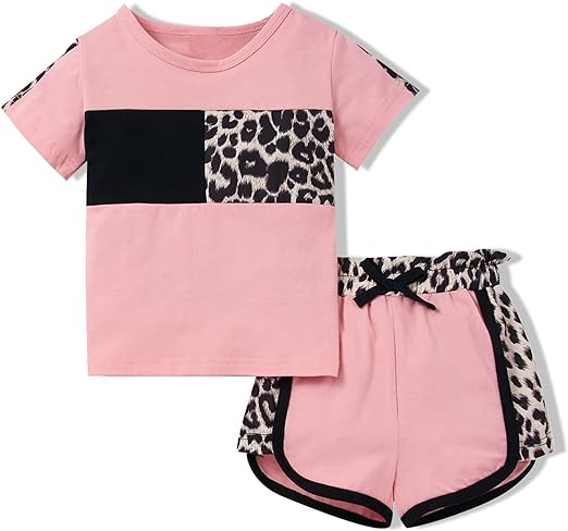 Photo 1 of 4/5 Years Toddler Baby Girl Clothes Leopard Printed Short Sleeve T-Shirt + Short Pants 2Pcs Summer Outfits Clothing Set
