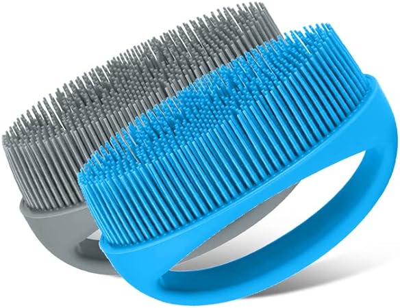 Photo 1 of 2 Pack Soft Silicone Body Scrubber Shower Bath Brushes, Handheld Bath & Body Brushes, Gentle Exfoliating Body Scrubber, More Hygienic Than Traditional Loofah for All Kinds of Skin(Grey ? Blue)
