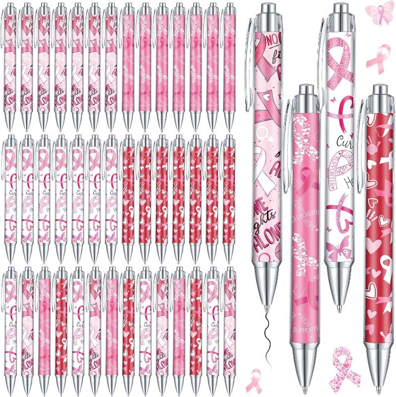 Photo 1 of 72 Pcs Breast Cancer Awareness Pen Ribbon Ballpoint Pen Breast Cancer Presents for Women Retractable Gel Roller Ball Pen 0.5 mm Black Ink Pen Breast Cancer Accessories for Public Event Charity 4 Style
