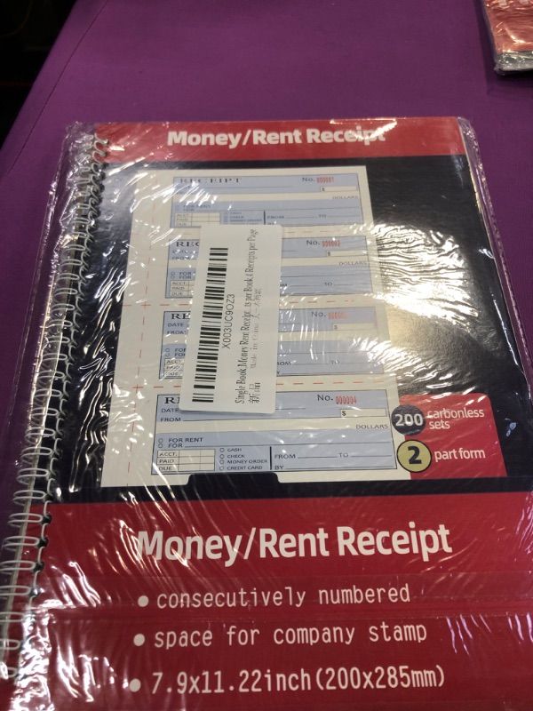 Photo 2 of Adams Money and Rent Receipt Book, 2-Part Carbonless, 7-5/8" x 11", Spiral Bound, 200 Sets per Book, 4 Receipts per Page (SC1182), White/Canary