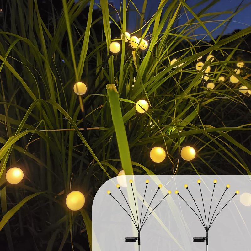 Photo 1 of ApoSunly Firefly Light Solar Outdoor, 6 LED 2 Packs Solar Firefly Lights Waterproof with 2 Lighting Modes, High Flexibility Starburst Swaying in Wind Solar Outdoor Lights for Garden, Yard and Patio