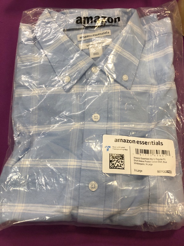 Photo 2 of Amazon Essentials Men's Regular-Fit Short-Sleeve Pocket Oxford Shirt X-Large Blue Windowpane