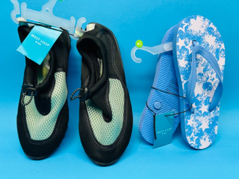 Photo 1 of 685847… kids size M 2-3 aqua shoes and flip flops 