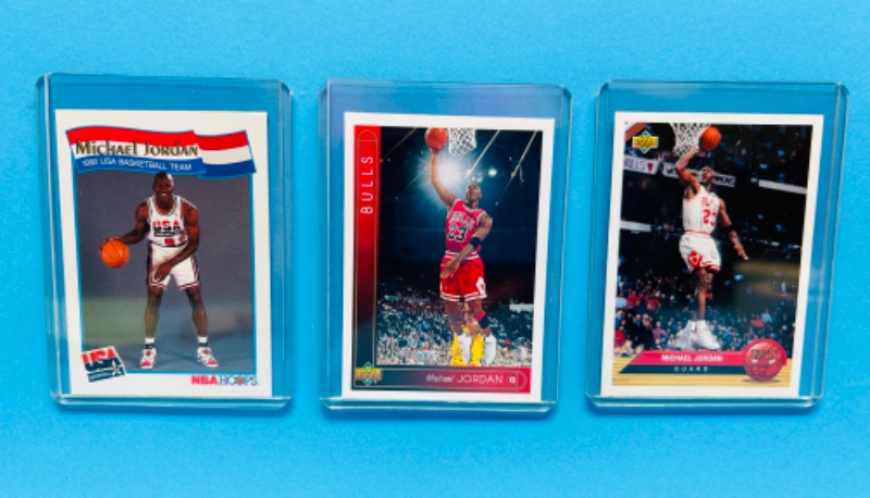 Photo 1 of 686394…3 Michael Jordan trading cards in hard plastic sleeves 