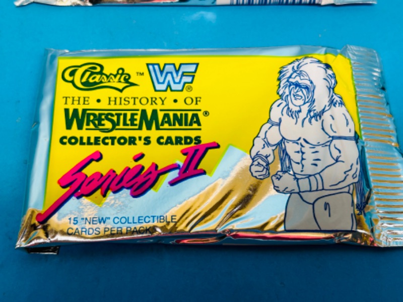 Photo 3 of 686409…4 sealed vintage classic WWF wrestle mania series II card packs-15 cards per pack