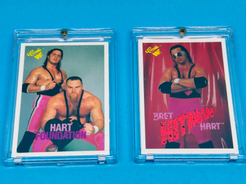 Photo 1 of 686463…2 classic Bret Hitman Heart WWF cards in hard plastic cases