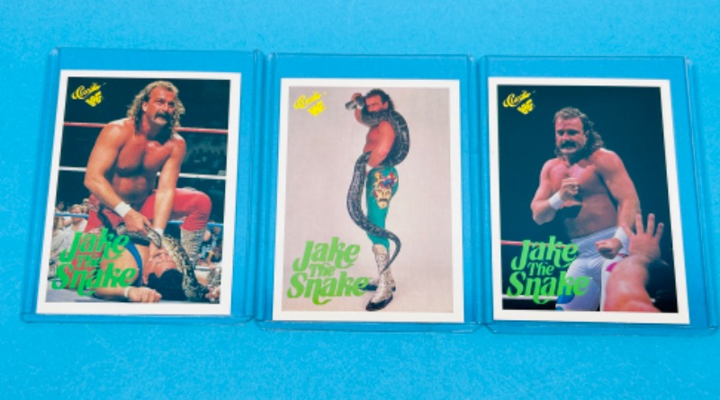 Photo 1 of 686464…. classic Jake the snake WWF cards in hard plastic cases