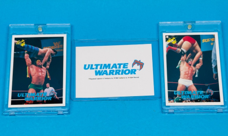 Photo 1 of 686469… 3  classic Ultimate Warrior WWF cards in hard plastic cases