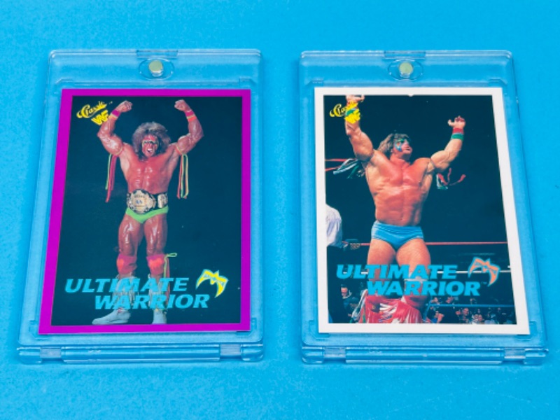 Photo 1 of 686471… 2 classic Ultimate Warrior WWF cards in hard plastic cases