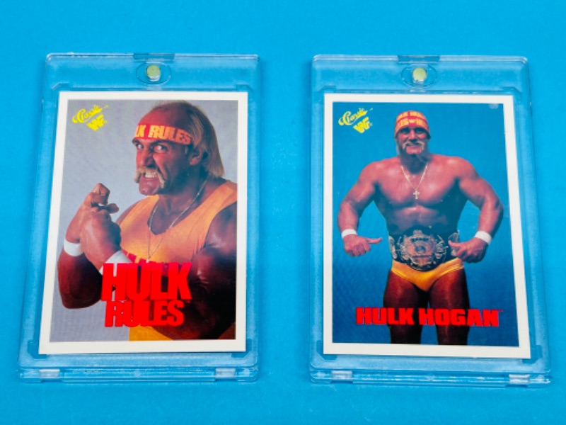 Photo 1 of 686473… 2  classic Hulk Hogan WWF cards in hard plastic cases