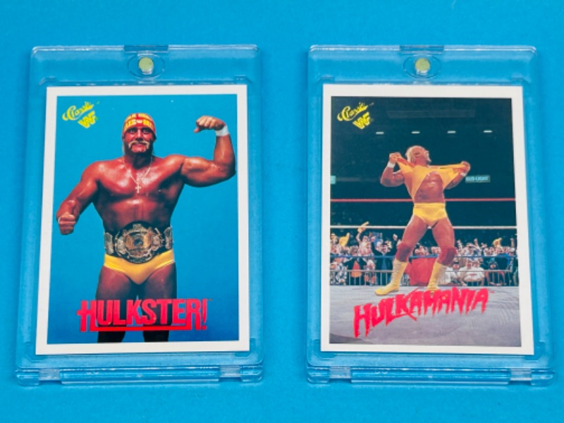 Photo 1 of 686474… 2  classic Hulk Hogan WWF cards in hard plastic cases