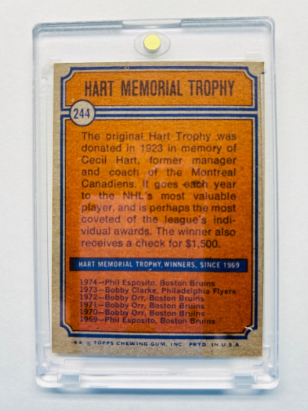 Photo 2 of 686561…1973 Phil Esposito Hart memorial trophy card 244 in hard plastic case