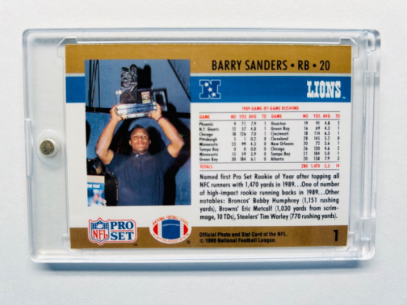 Photo 2 of 686563…1989 Rookie Barry Sanders card 1 in hard plastic case