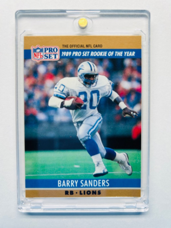 Photo 1 of 686563…1989 Rookie Barry Sanders card 1 in hard plastic case