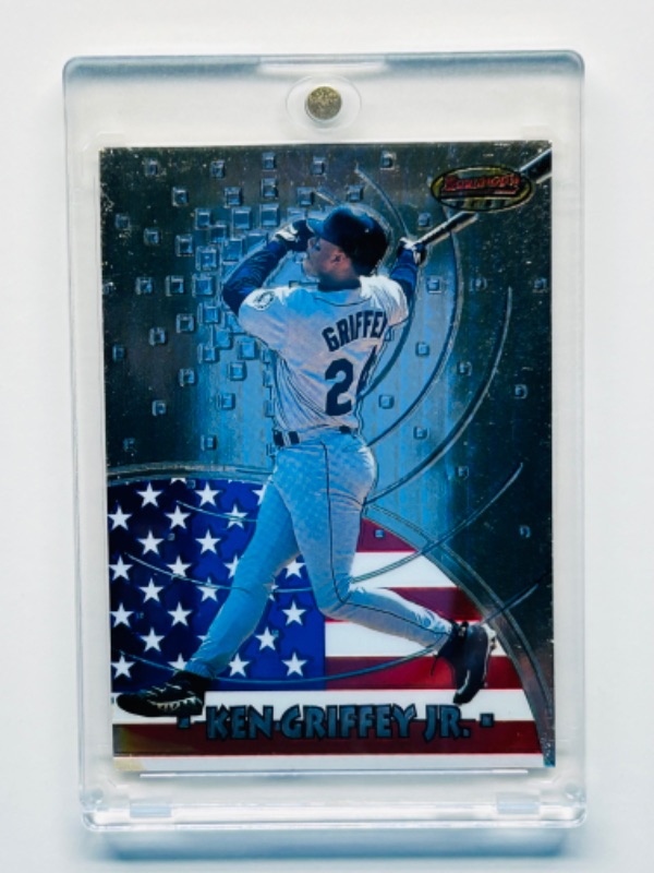 Photo 1 of 686568…Bowman’s best silver refractor Ken Griffey Jr. card BBl2 in hard plastic case 