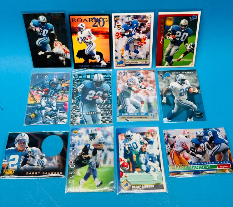 Photo 1 of 686575…12 Barry Sanders trading cards in plastic sleeves 