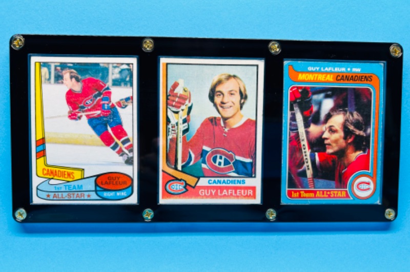 Photo 1 of 686582…3 vintage Guy Lafleur cards in case 