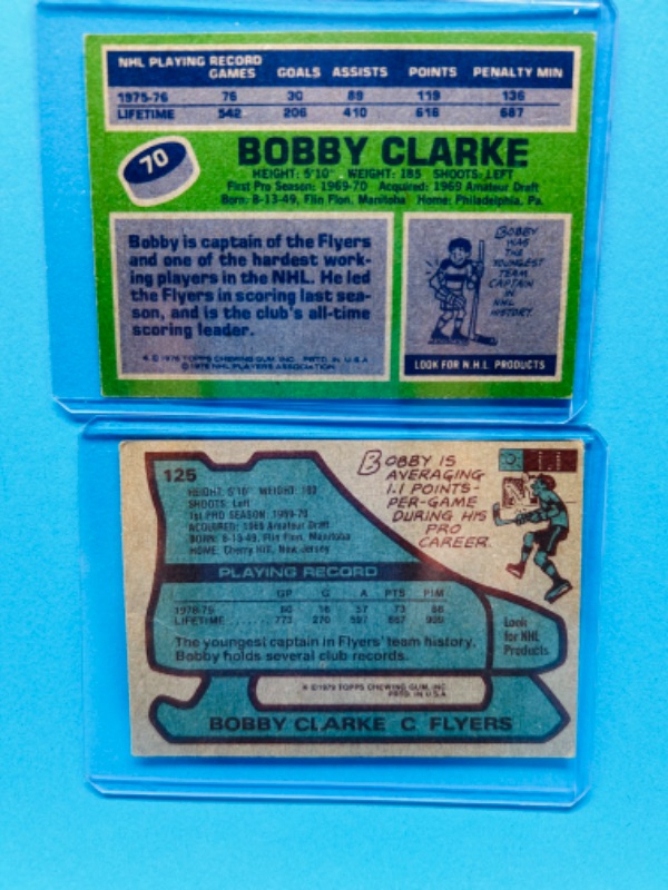 Photo 2 of 686583…vintage Bobby Clarke trading cards in hard plastic sleeves 