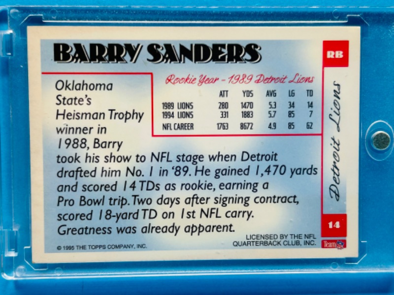 Photo 2 of 686590…topps chrome yesteryear Barry Sanders card 14 in hard plastic case