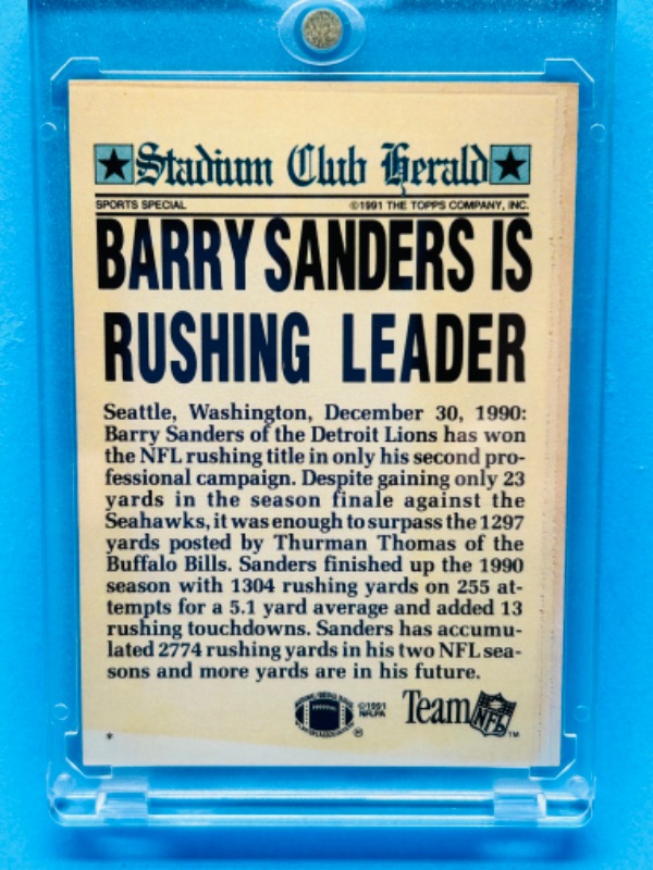 Photo 2 of 686591… Topps stadium club Barry Sanders charter member card in hard plastic case